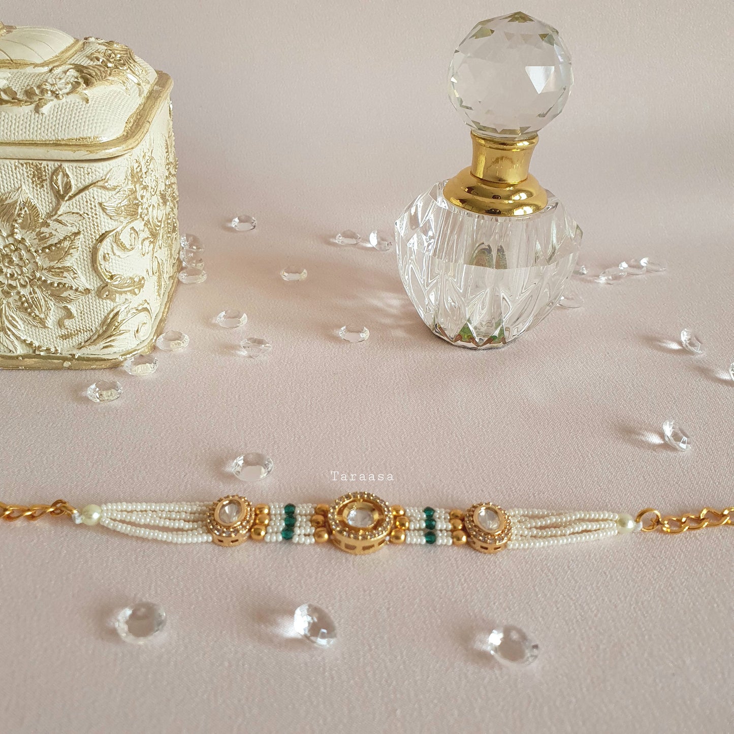 White & Green Kundan Bracelet