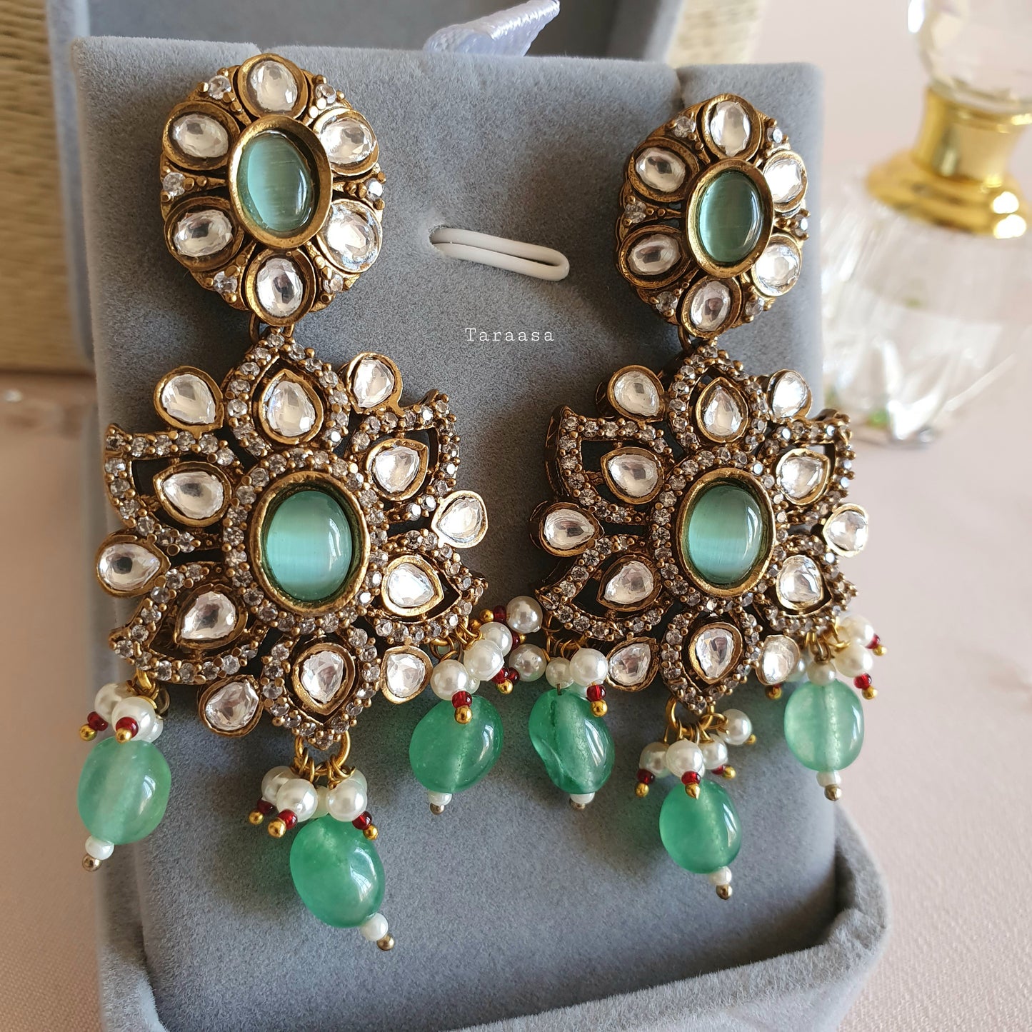 Peacock Kundan Choker Set - Mint Green