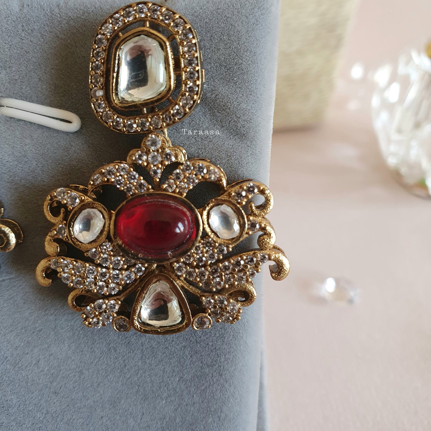 Kundan Necklace Set - Red