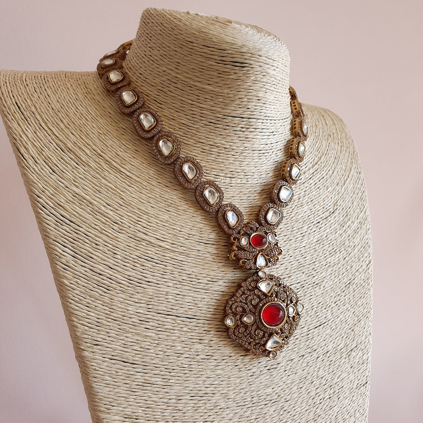 Kundan Necklace Set - Red