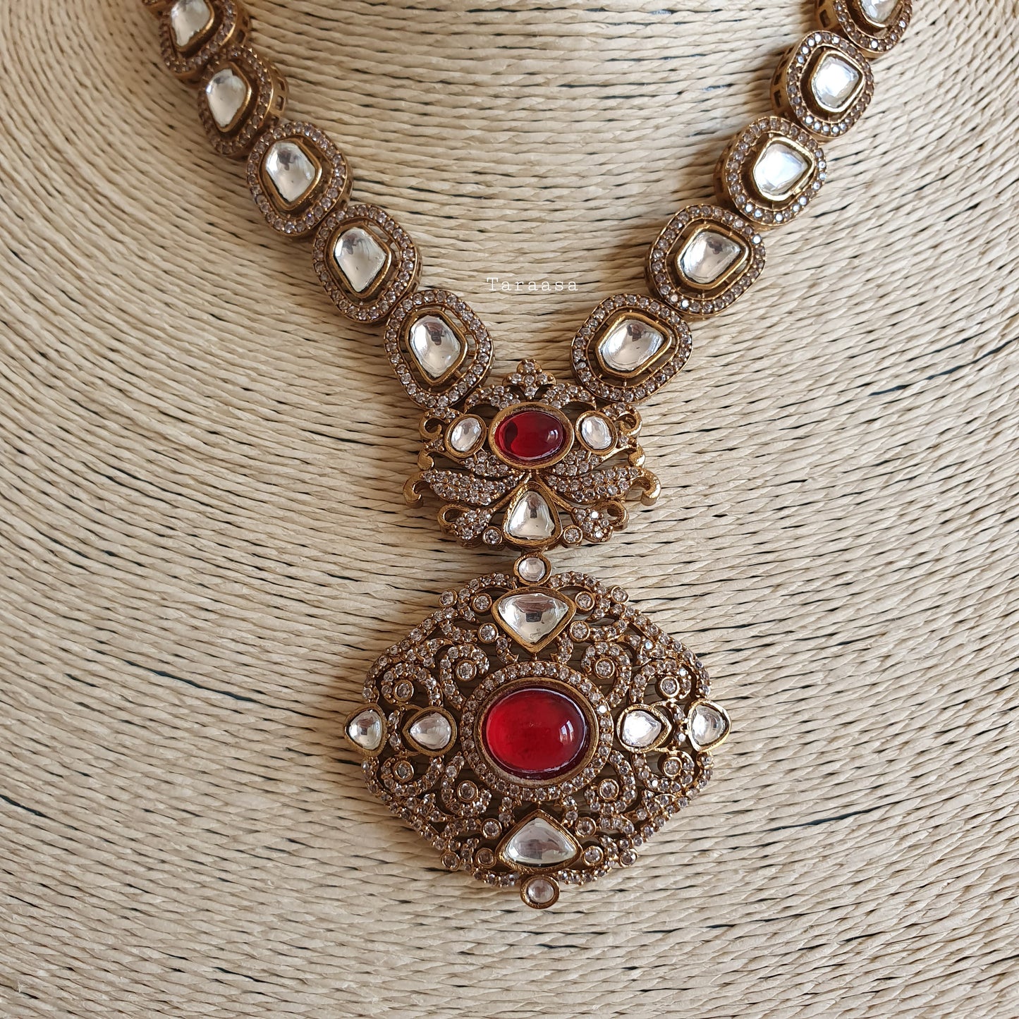 Kundan Necklace Set - Red