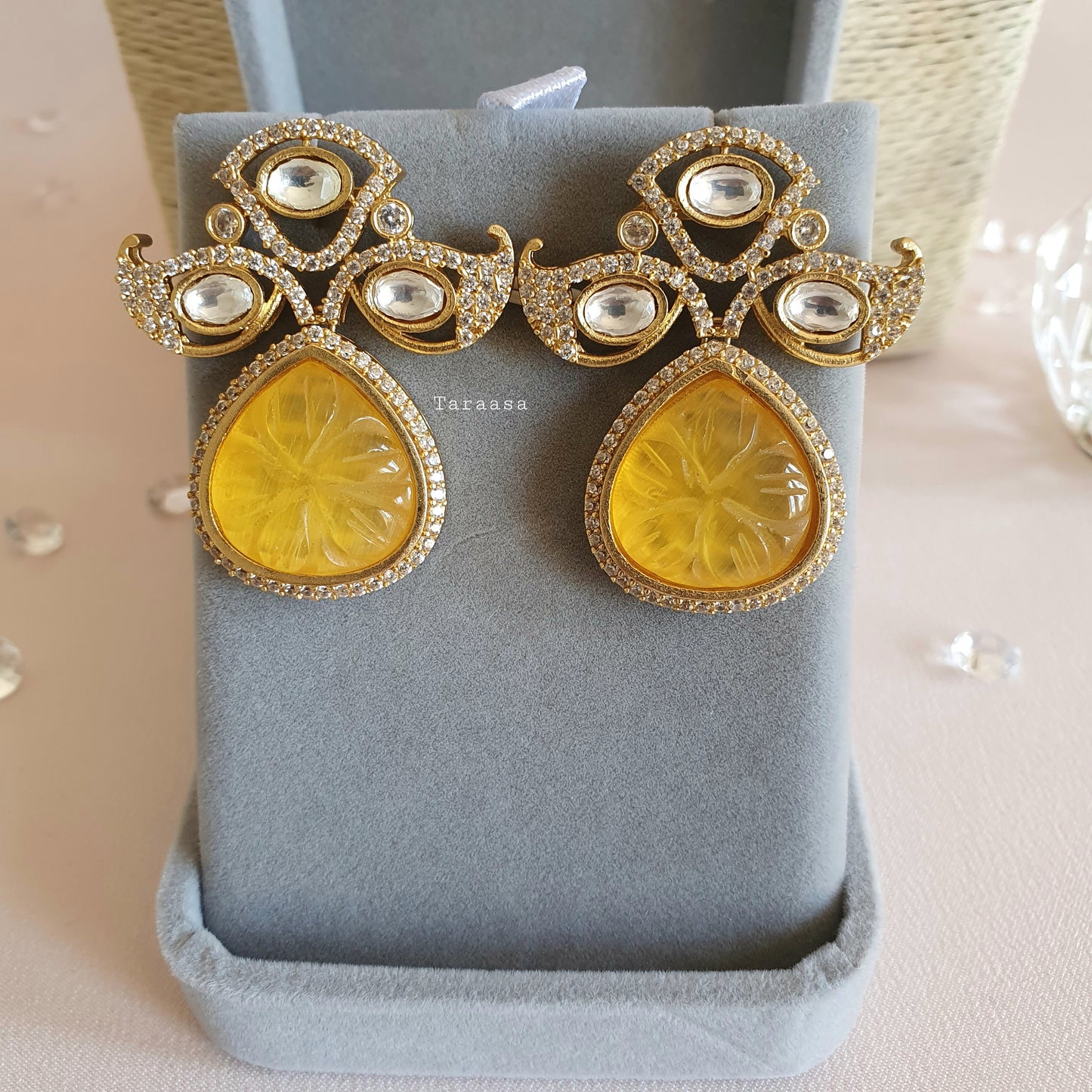 Kundan Pearl Choker Set - Sunflower Yellow