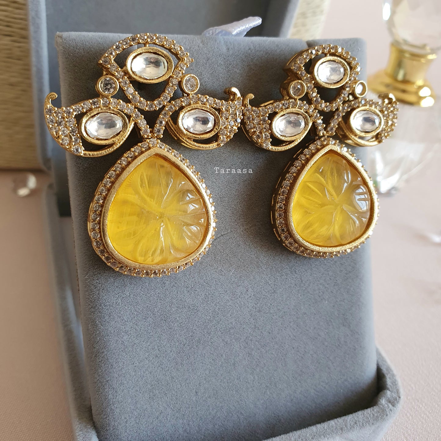 Kundan Pearl Choker Set - Sunflower Yellow