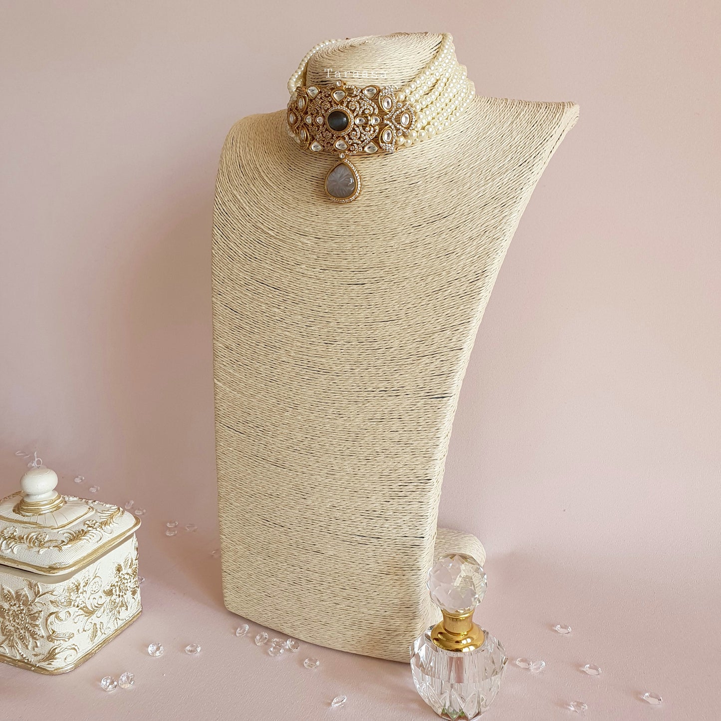 Kundan Pearl Choker Set - Grey