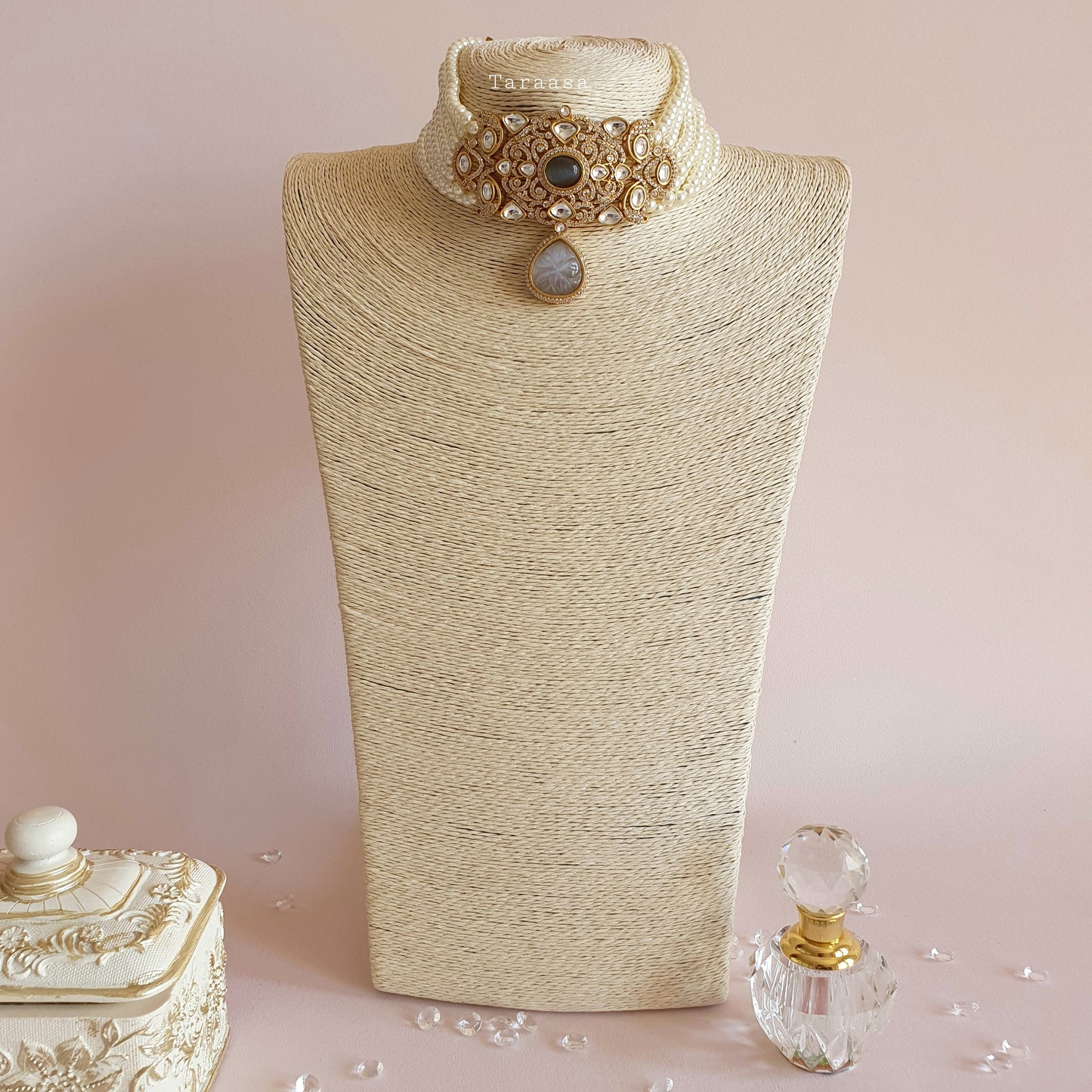 Kundan Pearl Choker Set - Grey