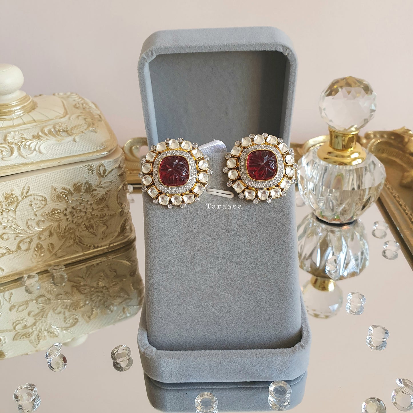 Royal Red Kundan Studs