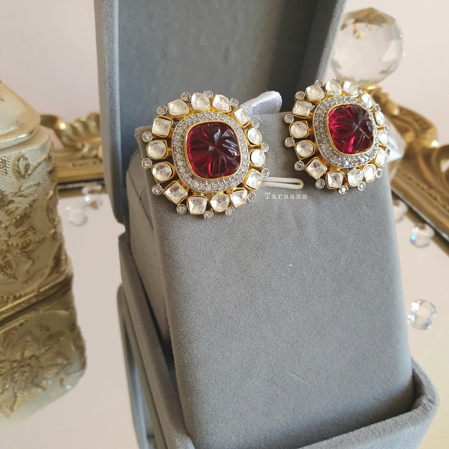 Royal Red Kundan Studs