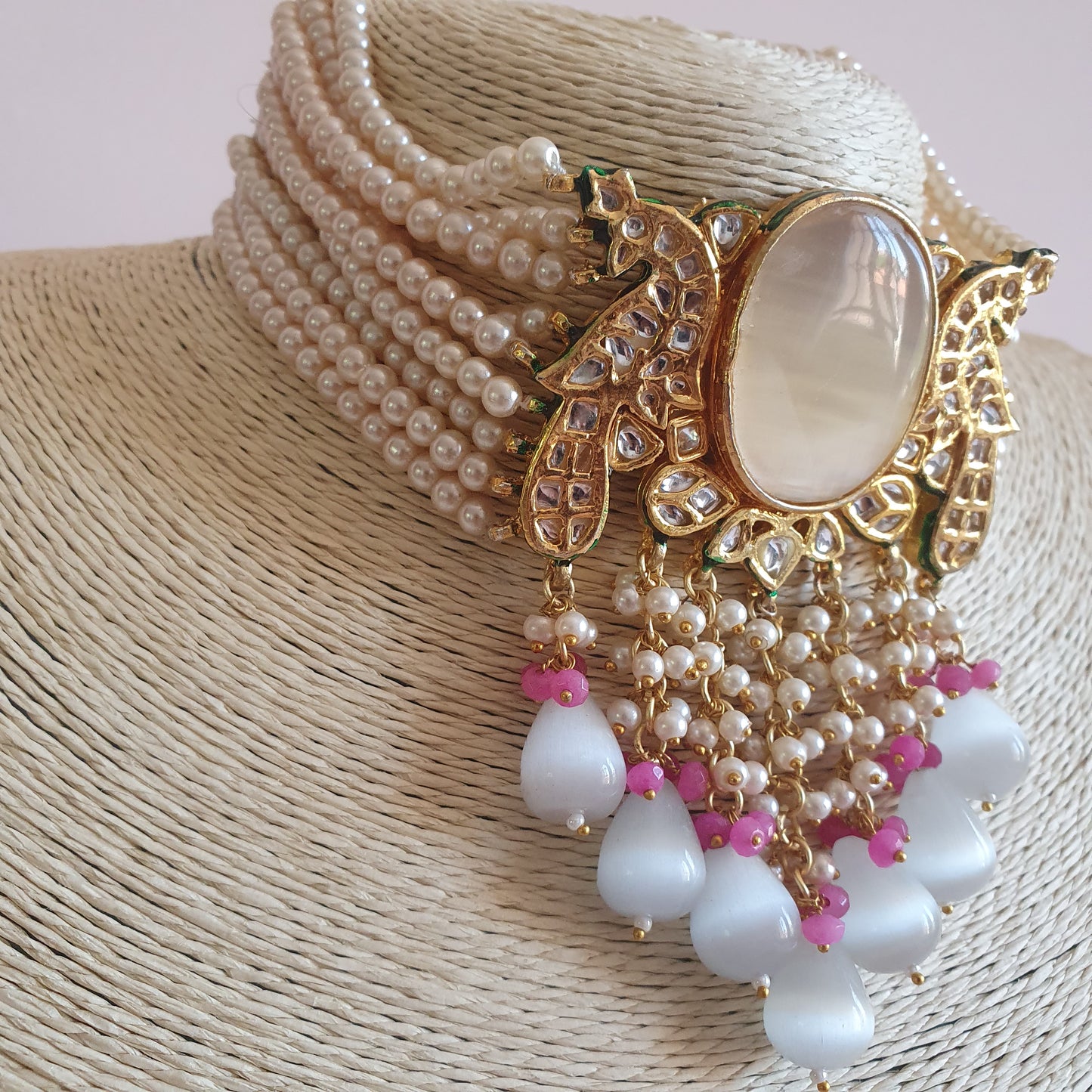 Grey Pearl Kundan Choker