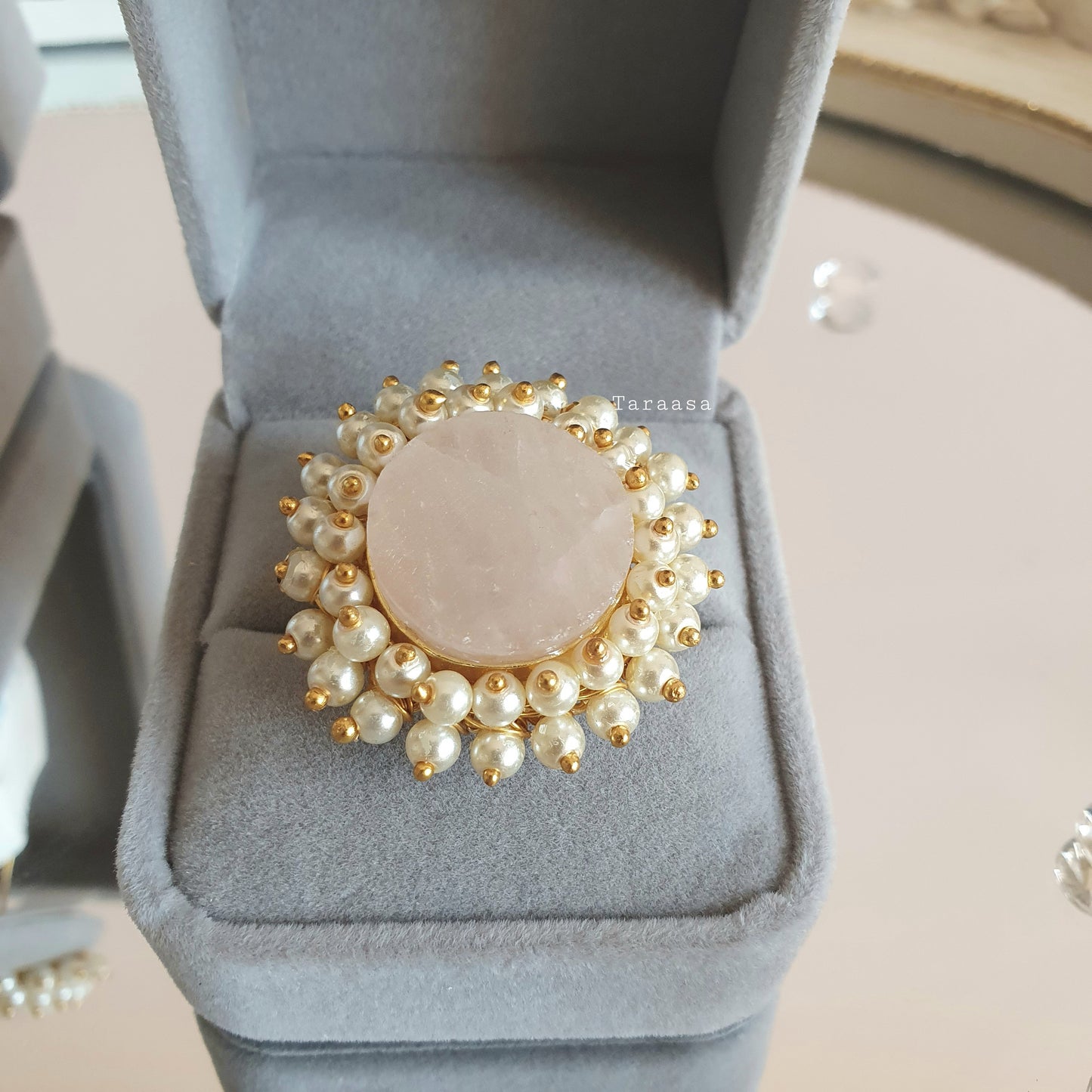 Rose Quartz Earring Ring Set