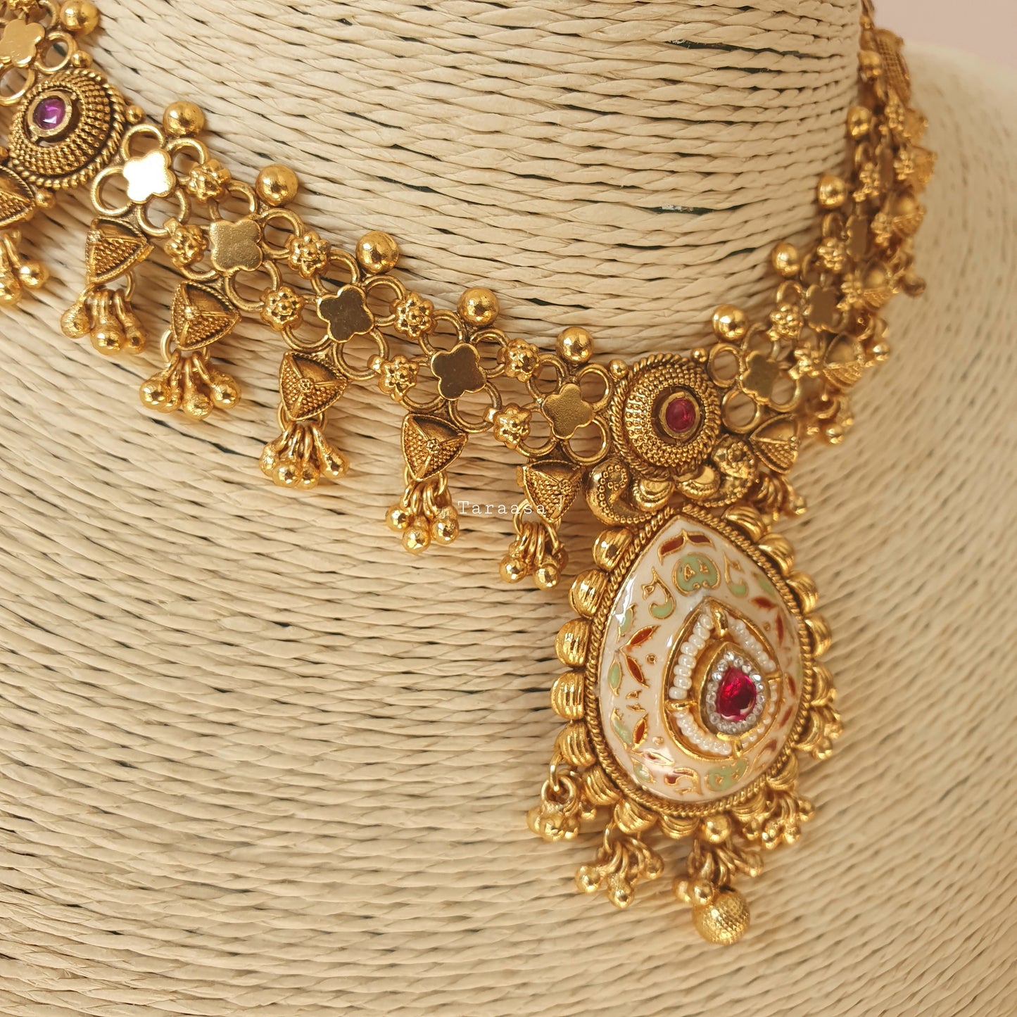 Heritage Meenakari Choker Cerise