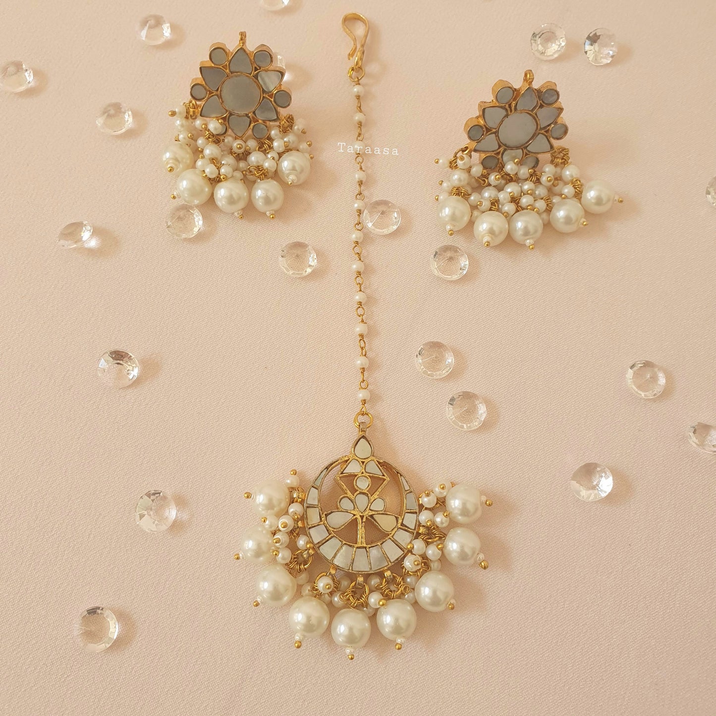 Mother of Pearl Earring & Maang Tikka Set