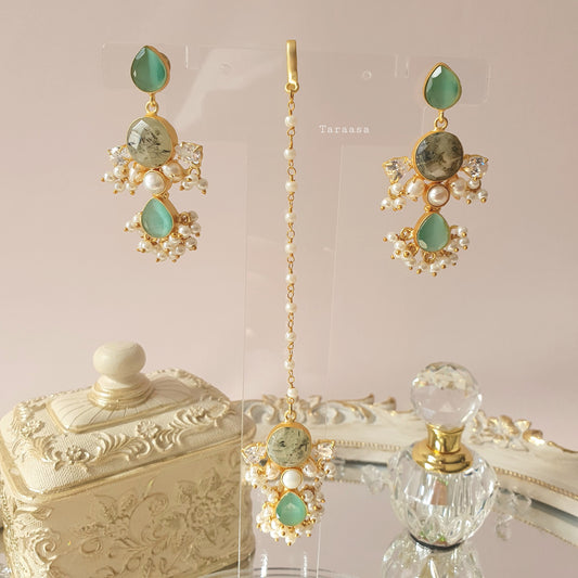 Jade & Light Green Marble Onyx Maang Tikka Set