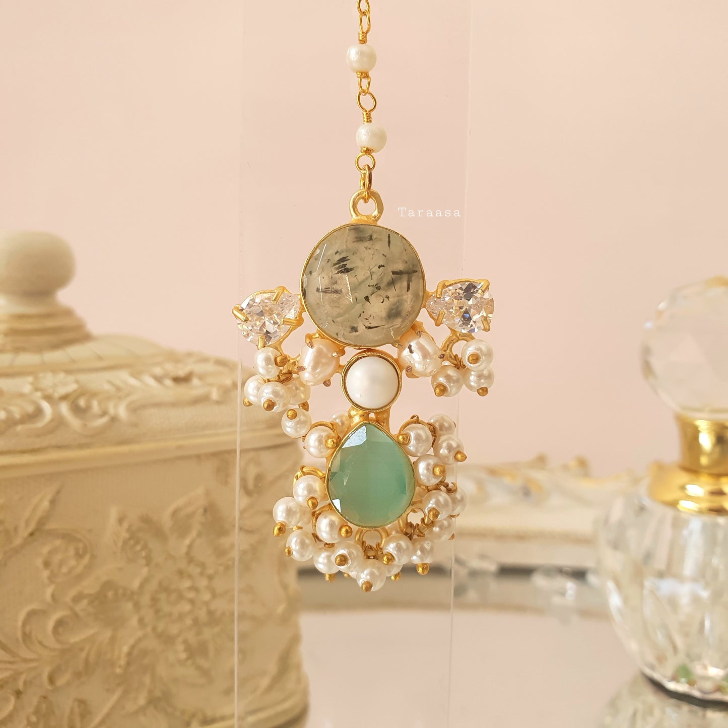 Jade & Light Green Marble Onyx Maang Tikka Set
