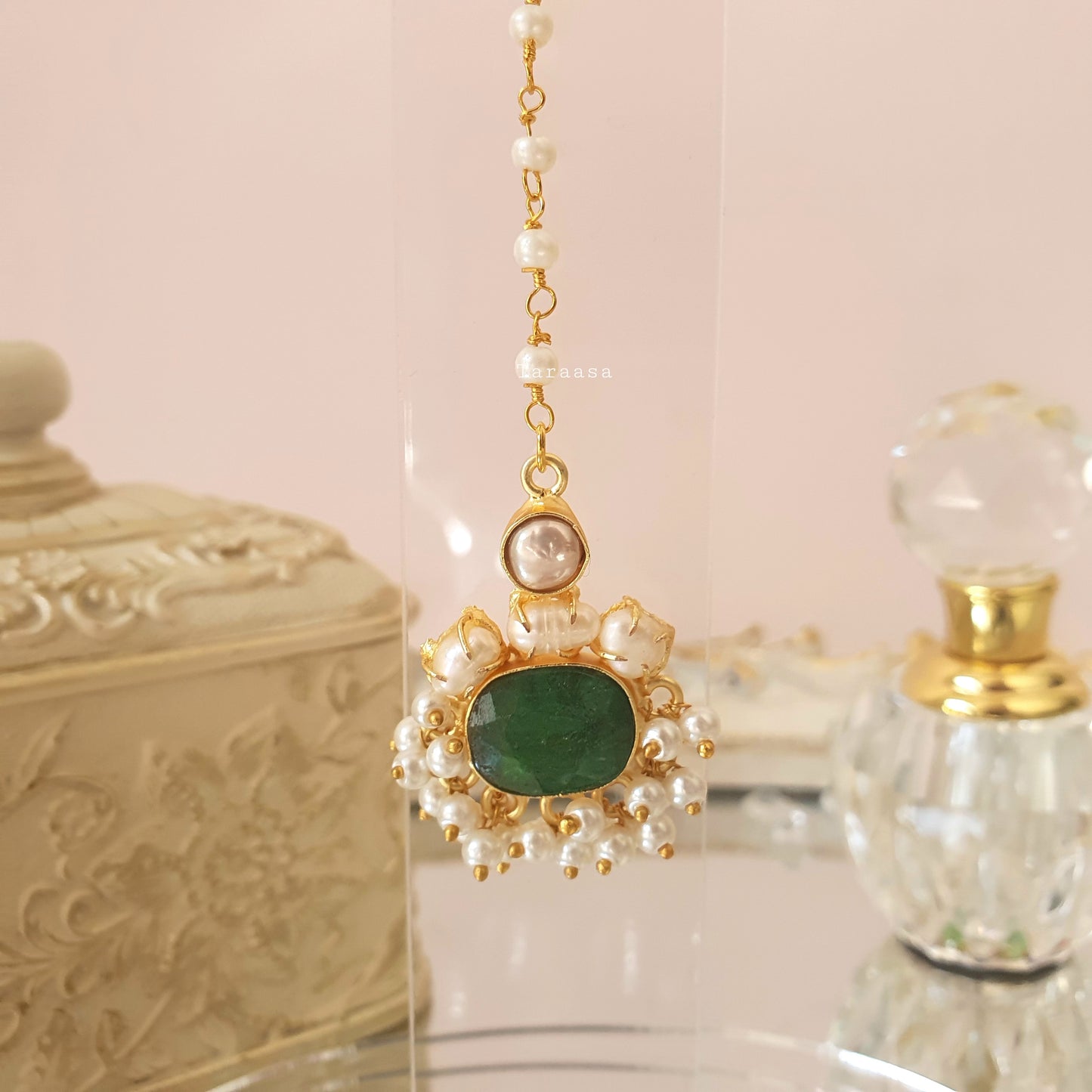 Emerald Onyx Maang Tikka Set