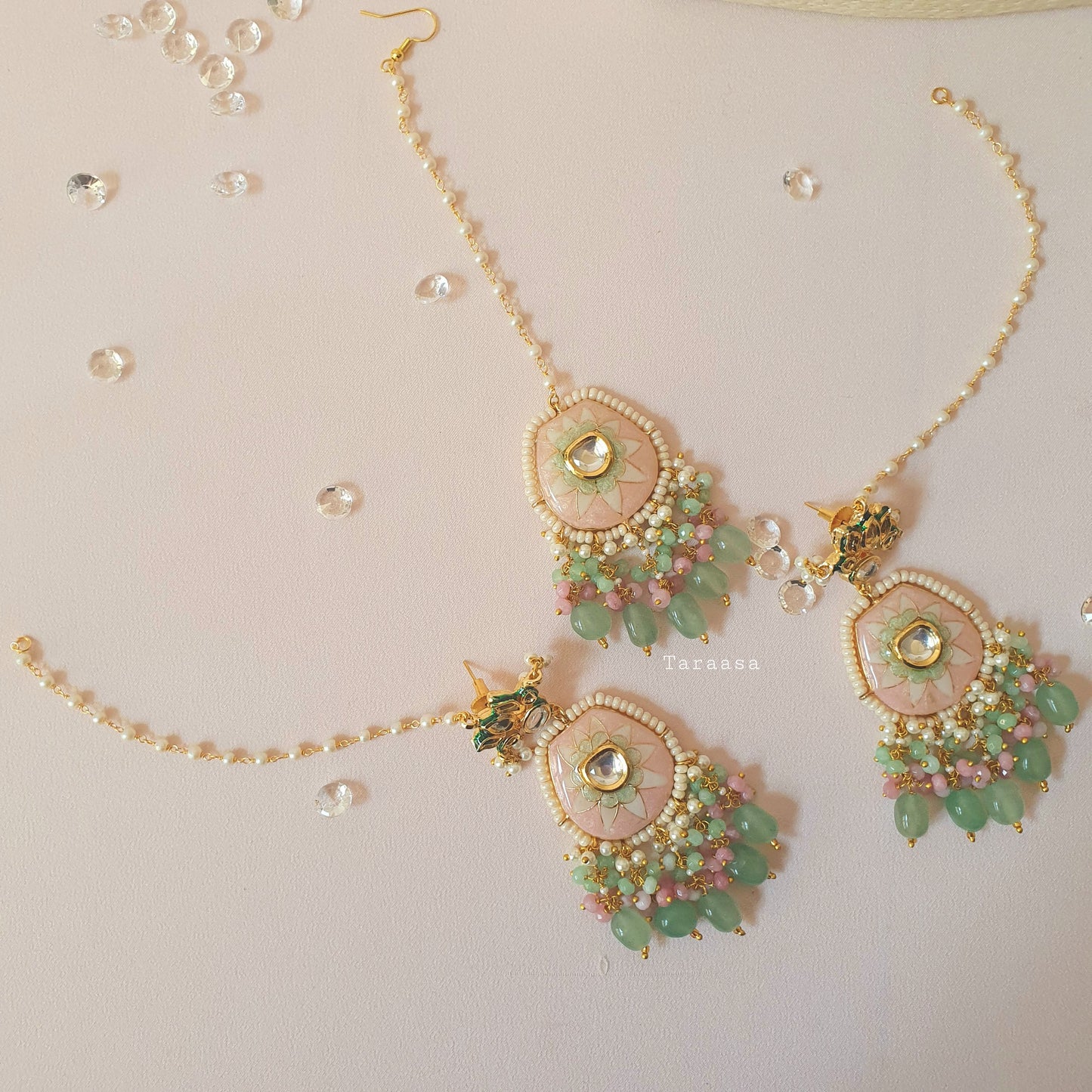 Pista & Pink Meenakari Choker Set