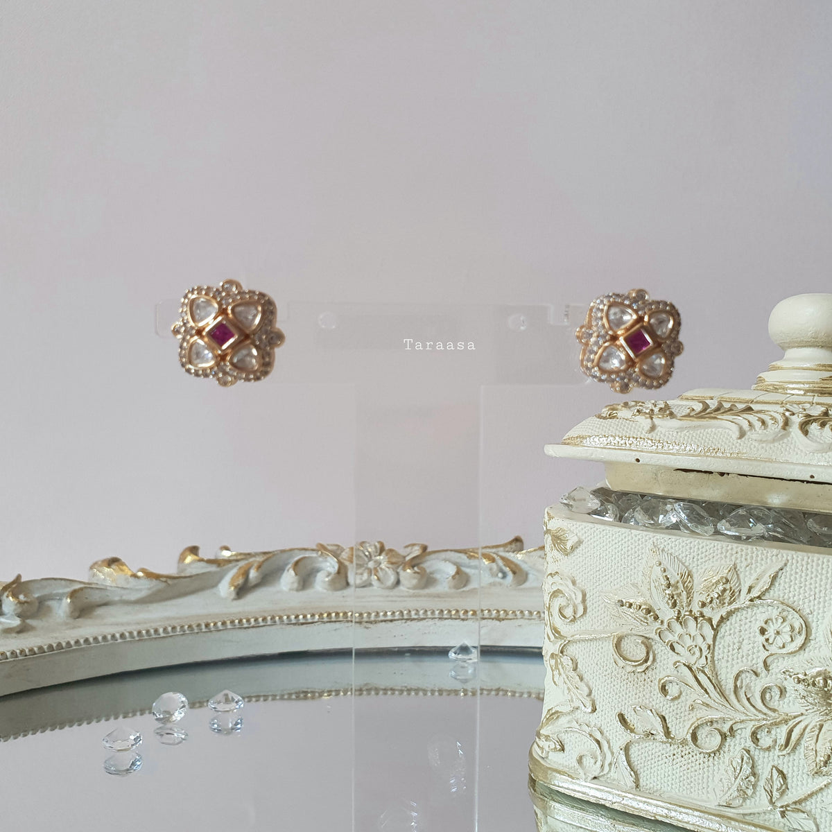 Kundan Stud Earrings- Pink