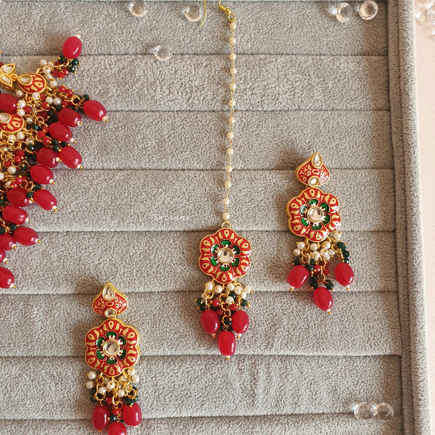 Red Meenakari and Kundan Choker