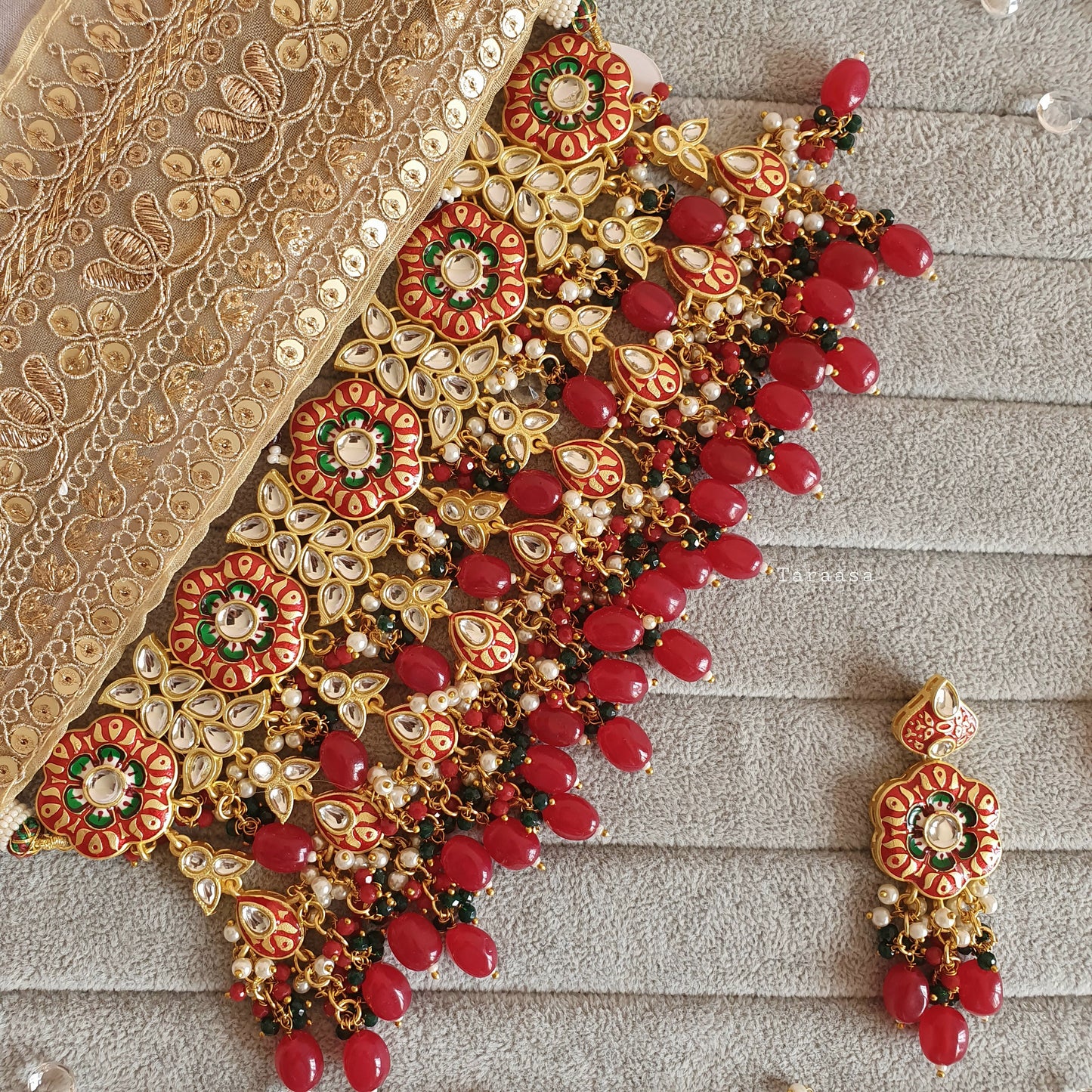 Red Meenakari and Kundan Choker