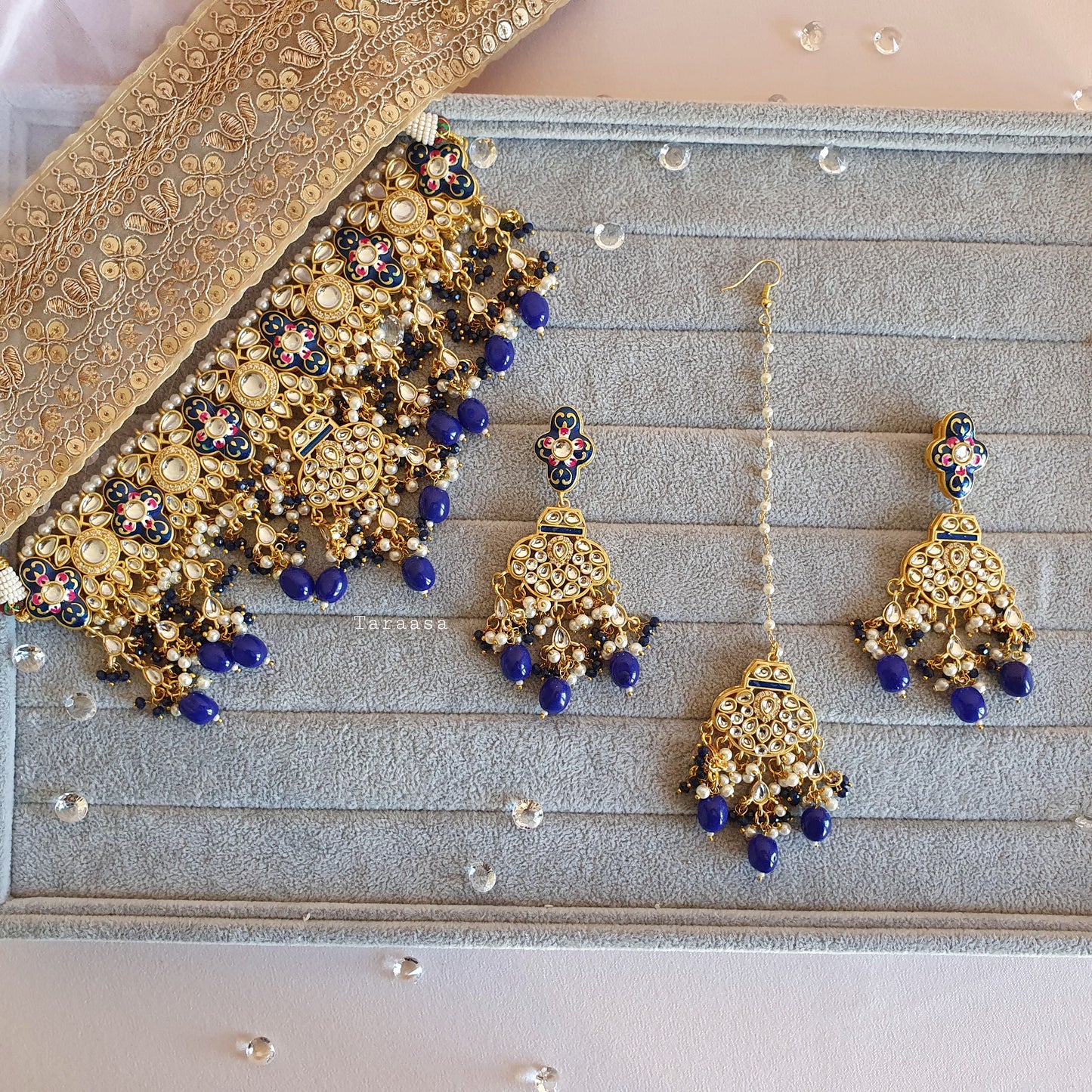 Royal Blue Meenakari and Kundan Choker