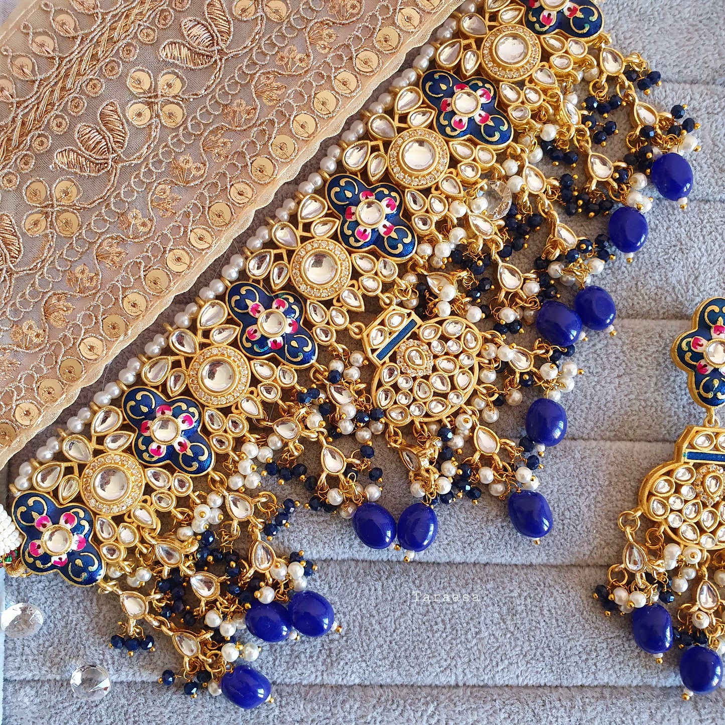 Royal Blue Meenakari and Kundan Choker