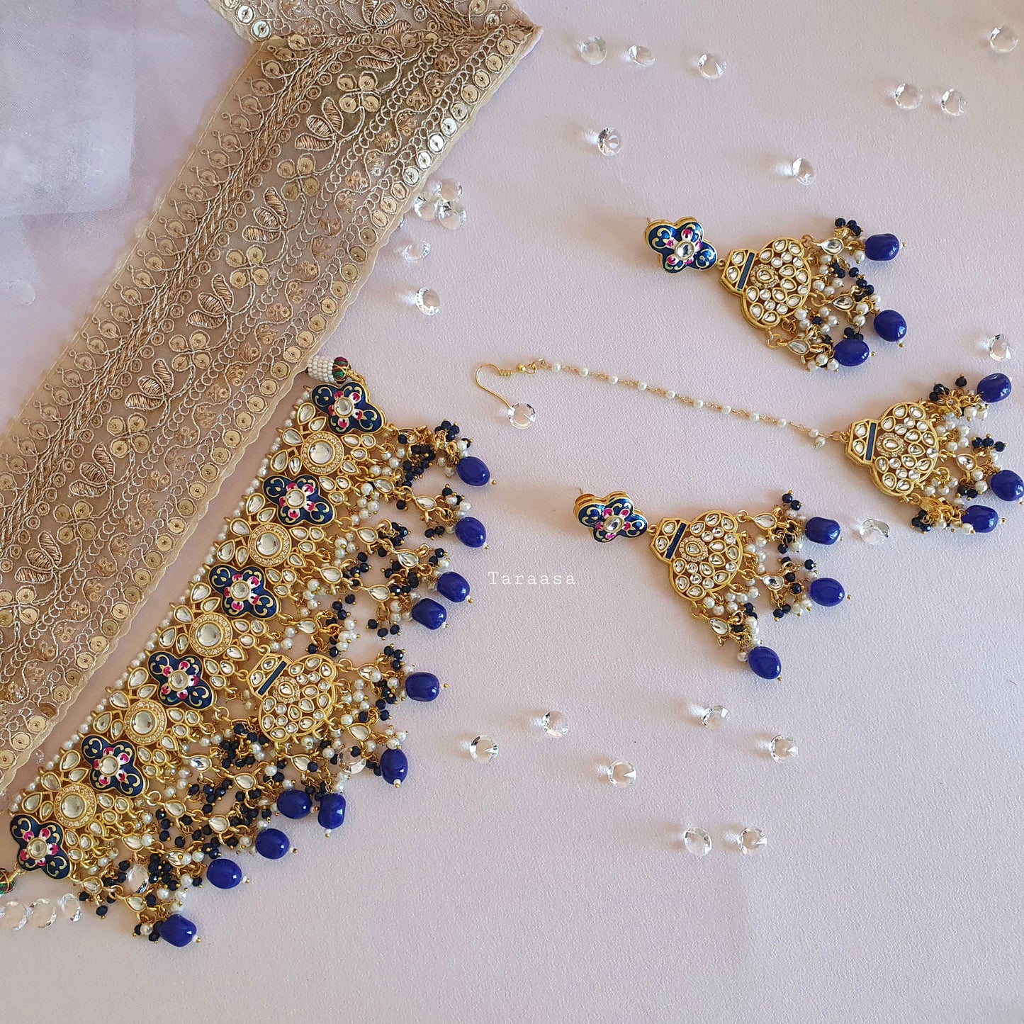 Royal Blue Meenakari and Kundan Choker