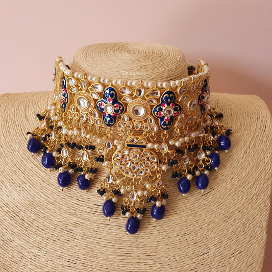 Royal Blue Meenakari and Kundan Choker