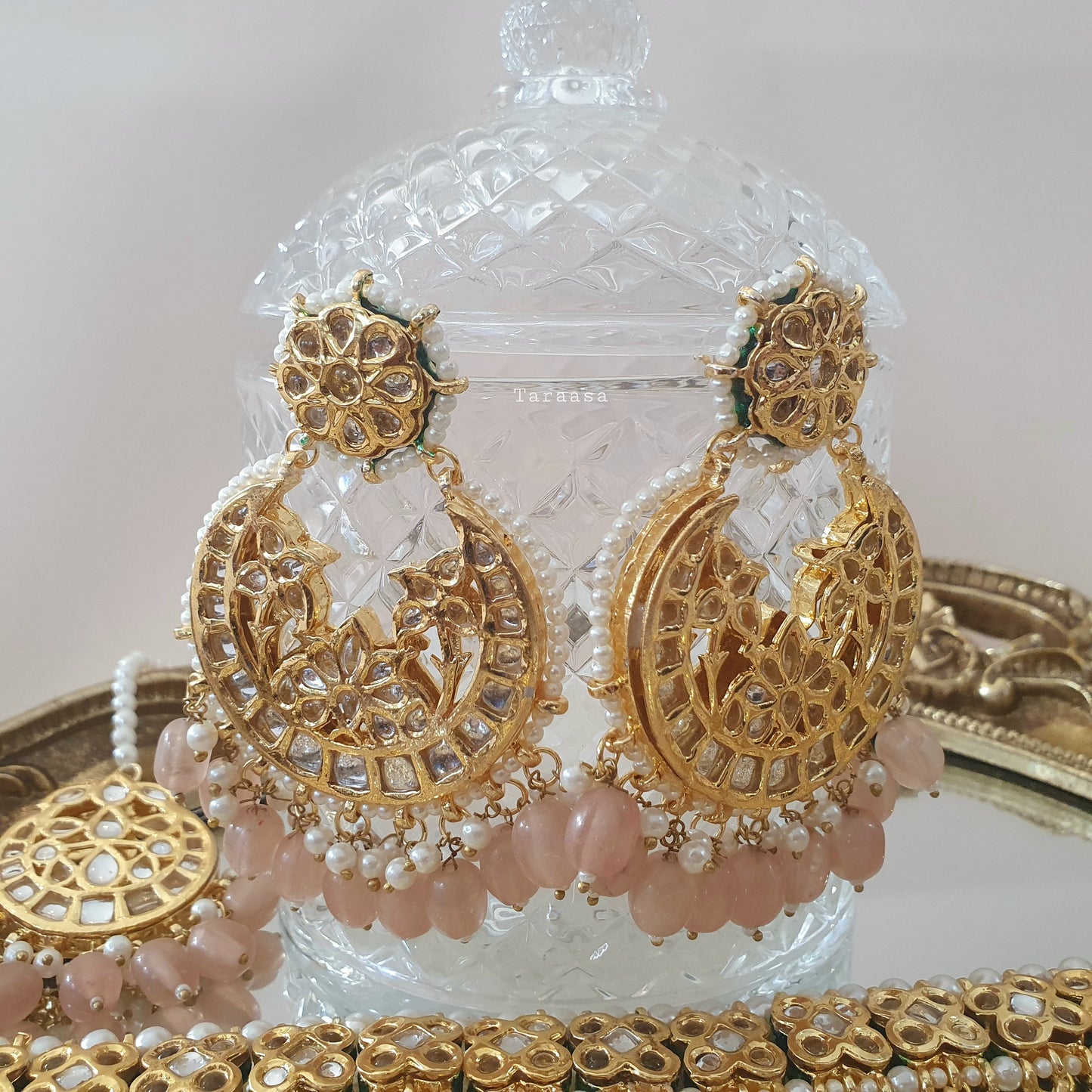Peach Kundan Set