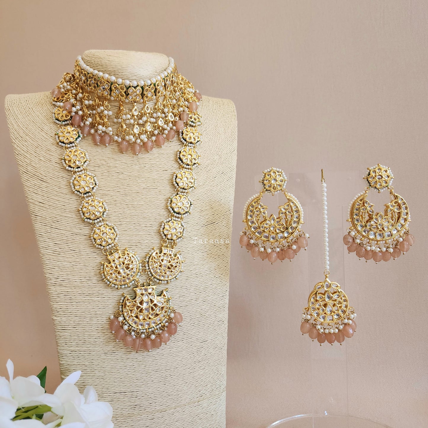 Peach Kundan Set