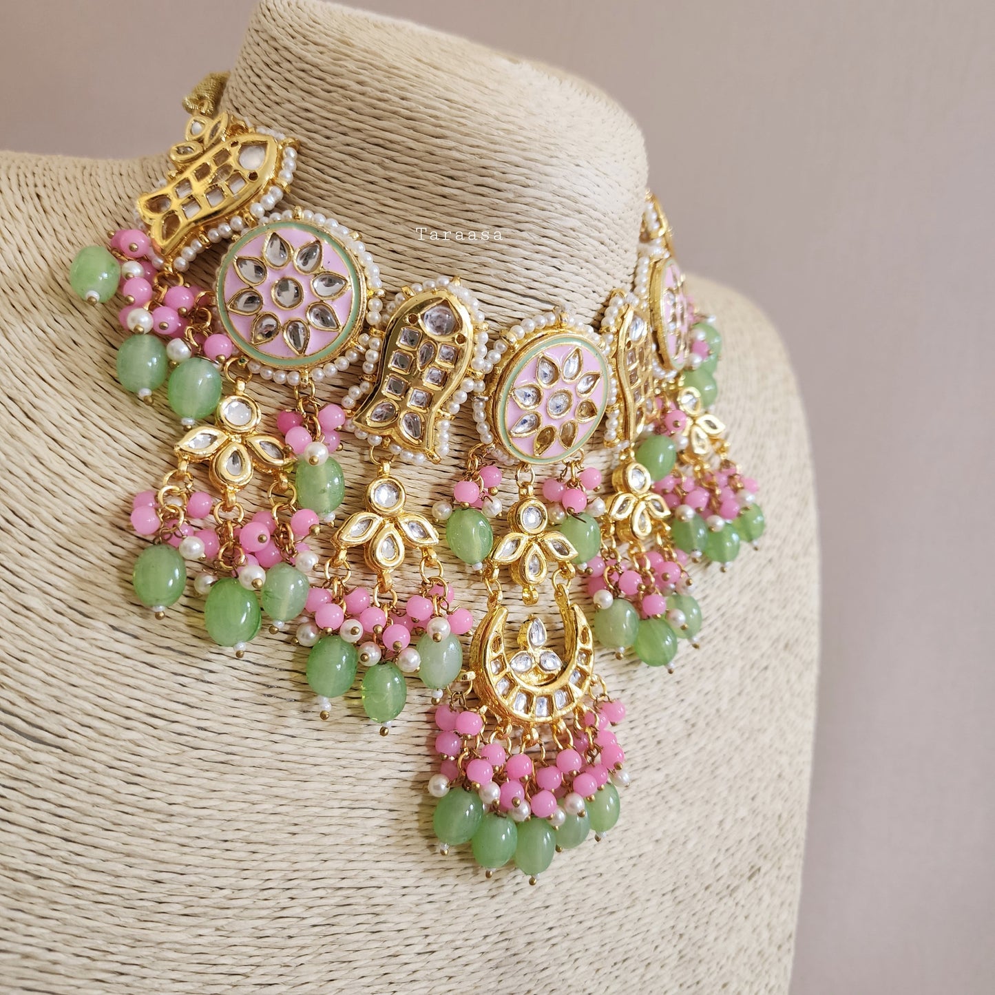 Pink and Green Meenakari Choker