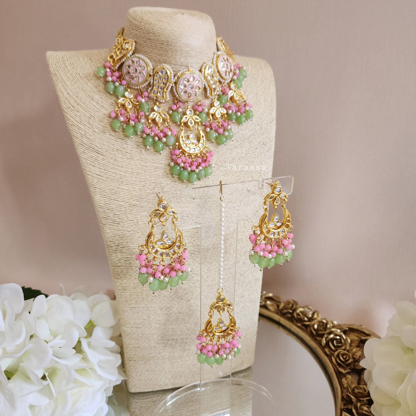 Pink and Green Meenakari Choker