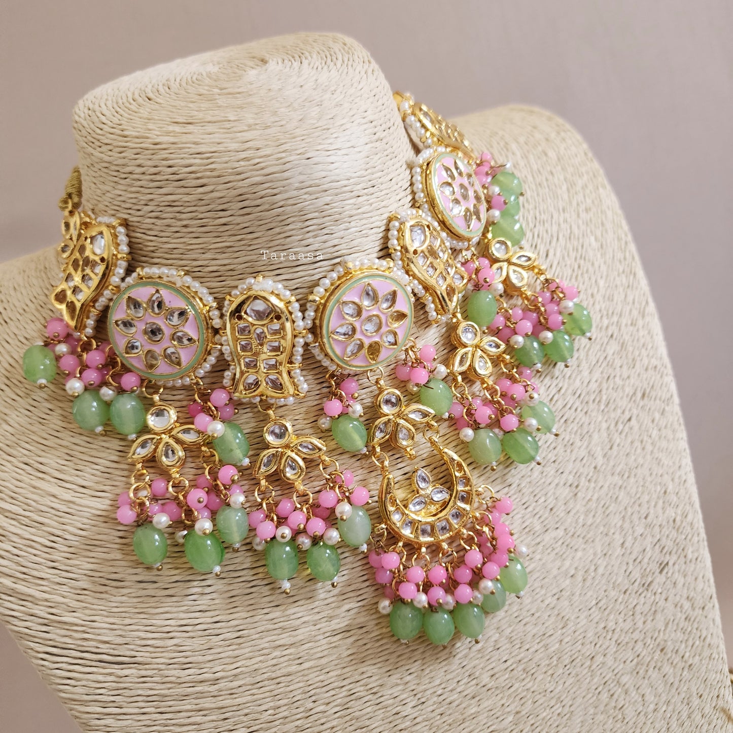 Pink and Green Meenakari Choker