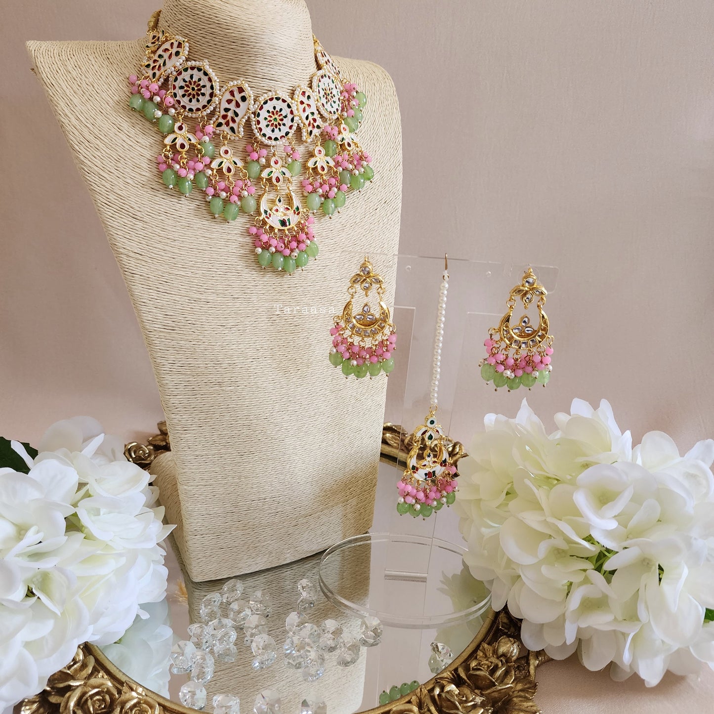 Pink and Green Meenakari Choker