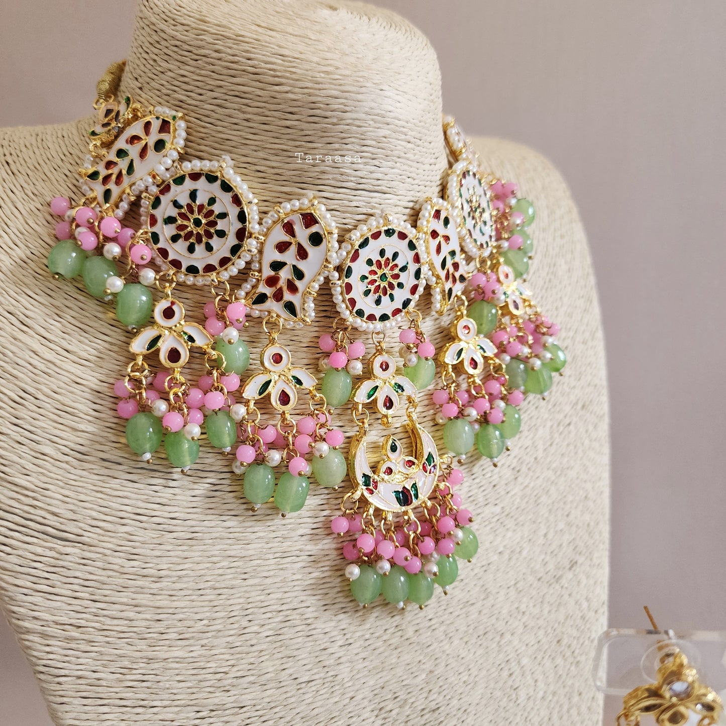 Pink and Green Meenakari Choker
