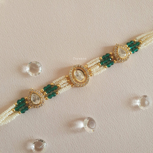 Pearl & Green Kundan Bracelet