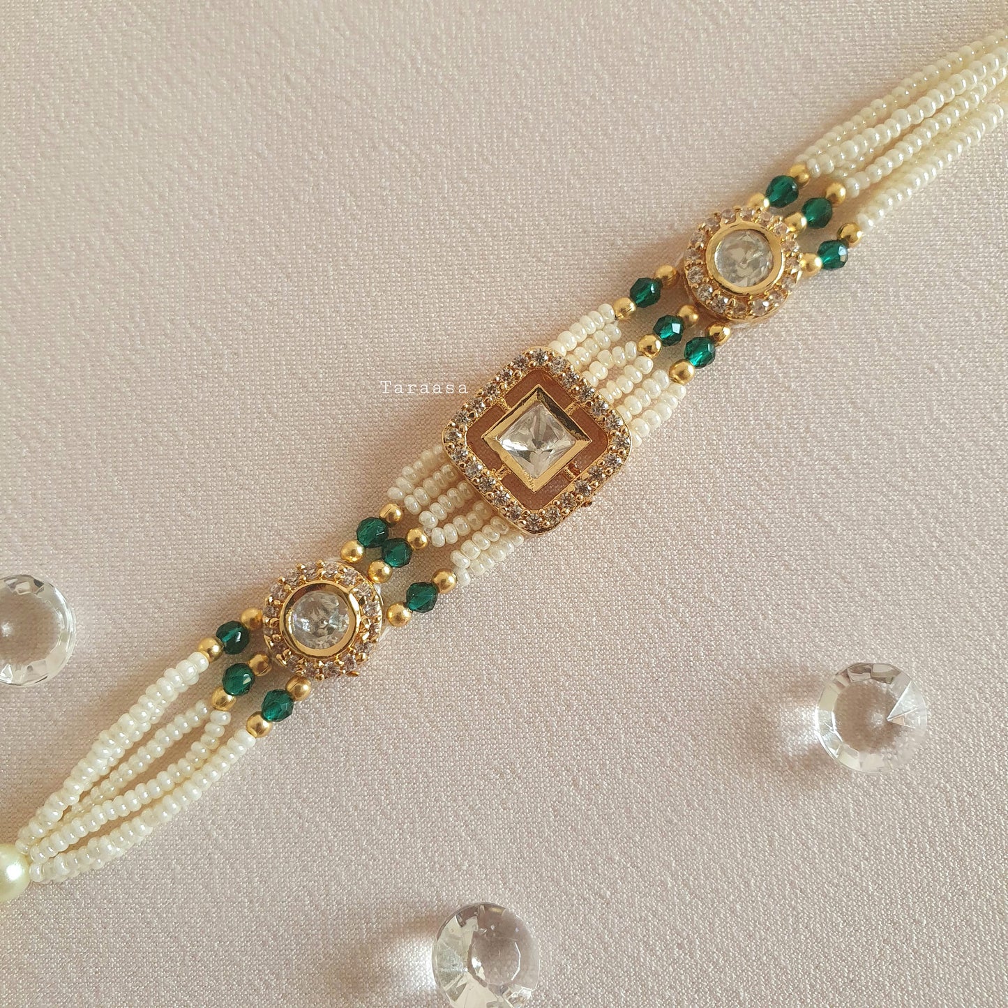 Pearl & Green Kundan Bracelet