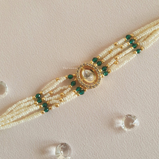 Pearl & Green Kundan Bracelet