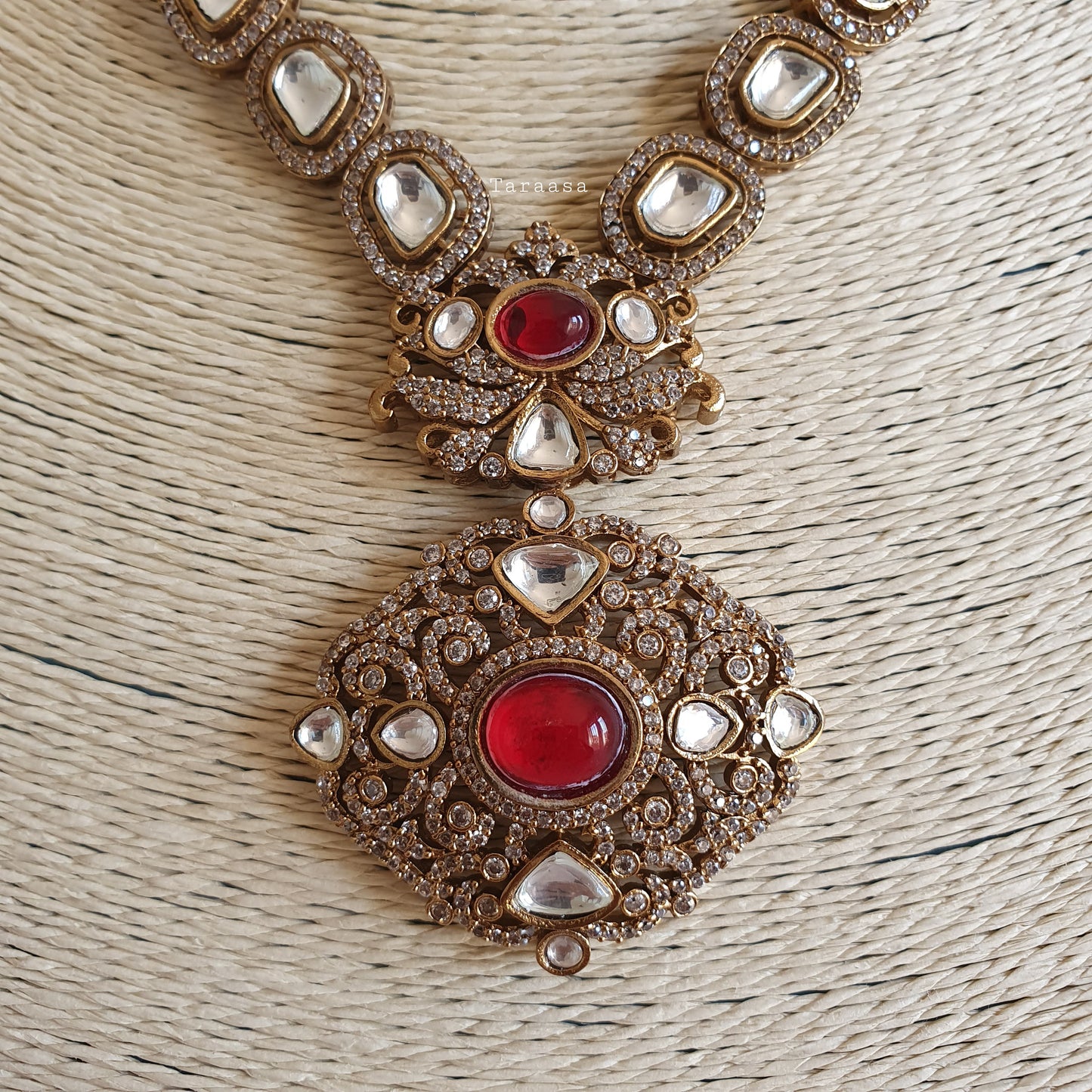Kundan Necklace Set - Red