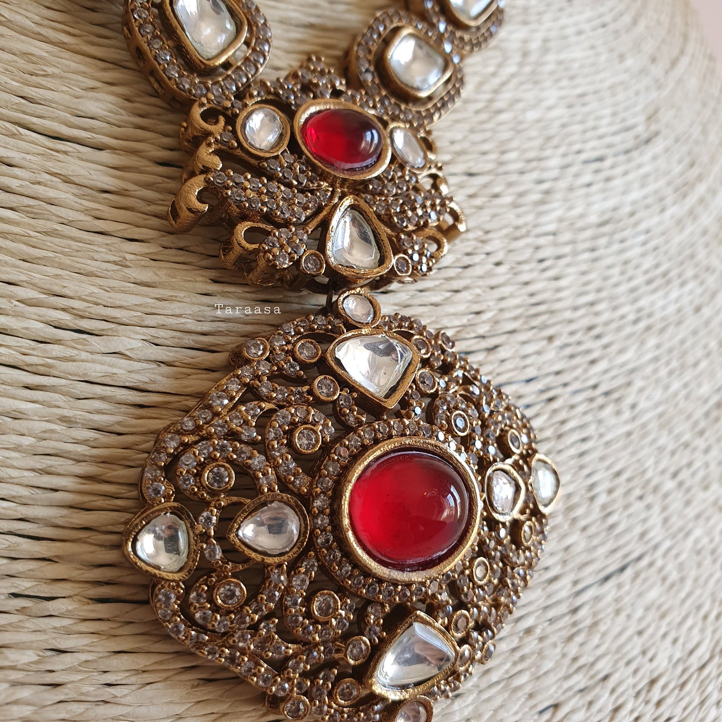 Kundan Necklace Set - Red