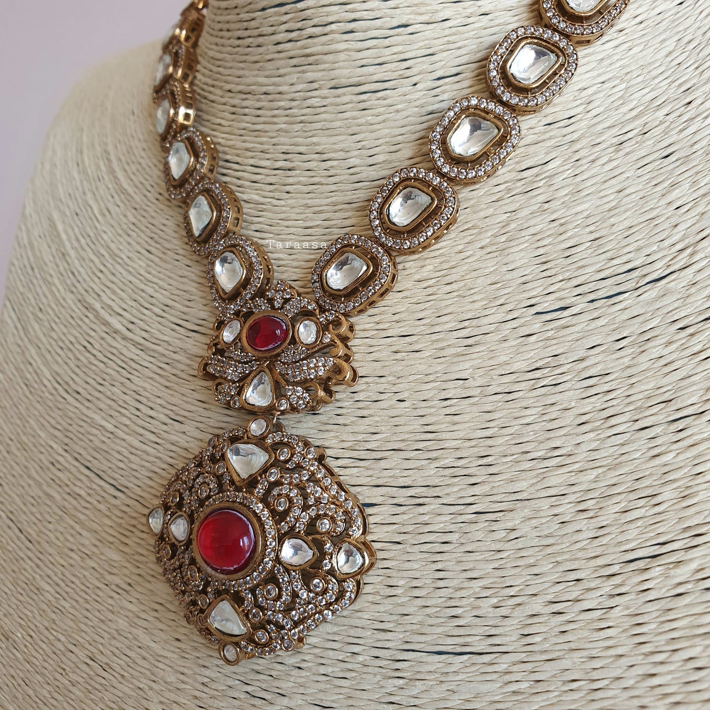 Kundan Necklace Set - Red