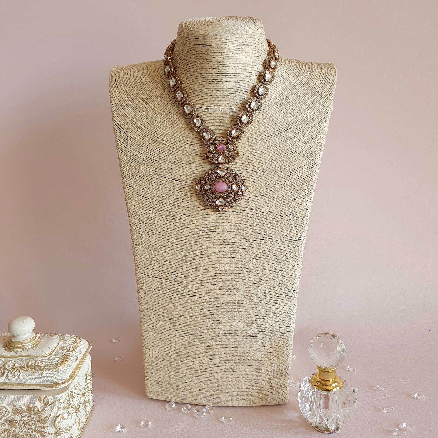 Kundan Necklace Set - Pink