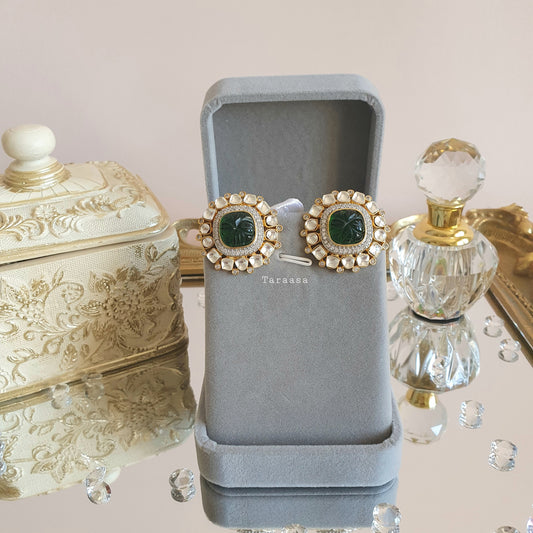 Emerald Kundan Studs