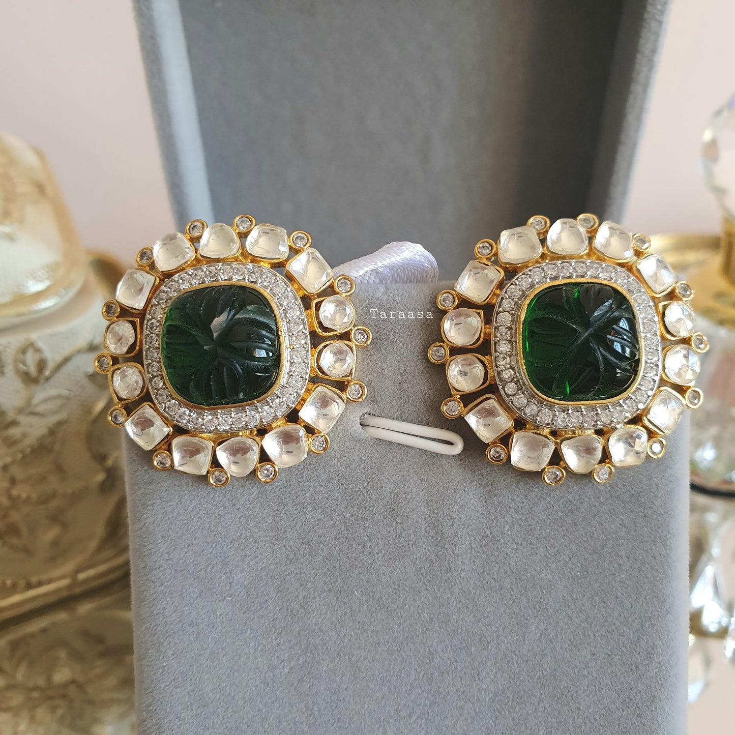 Emerald Kundan Studs