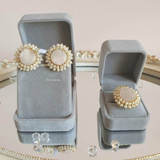 Rose Quartz Earring Ring Set