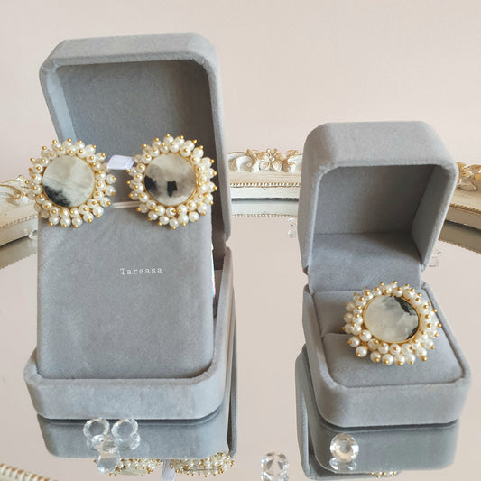 Marble Quartz Earring Ring Set