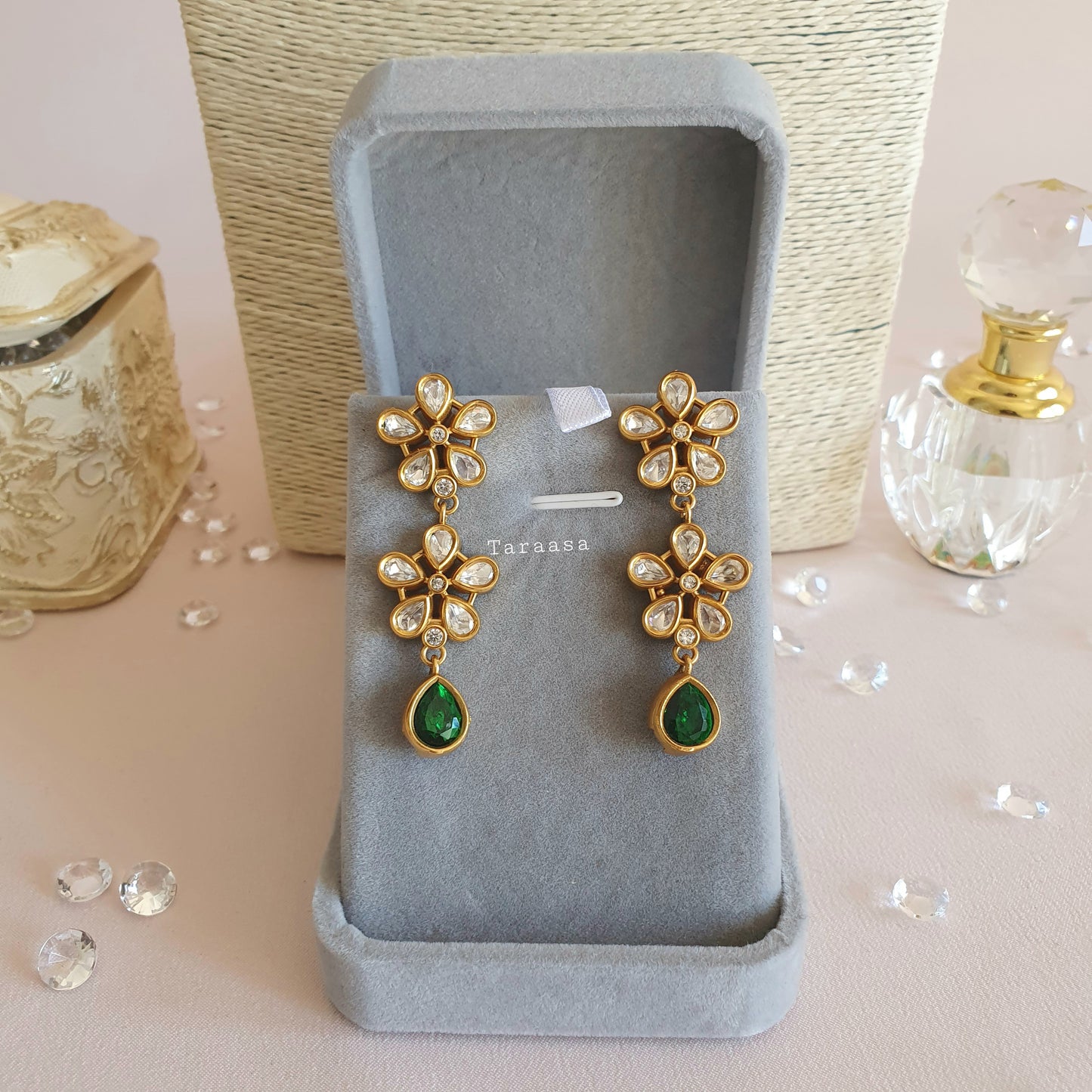 Moissanite Floret Emerald Necklace Set