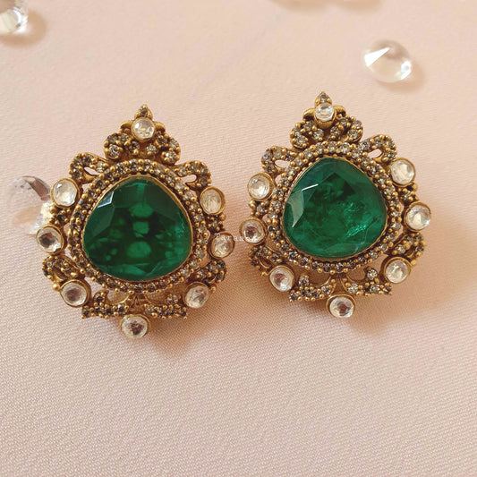 Emerald Kundan Studs