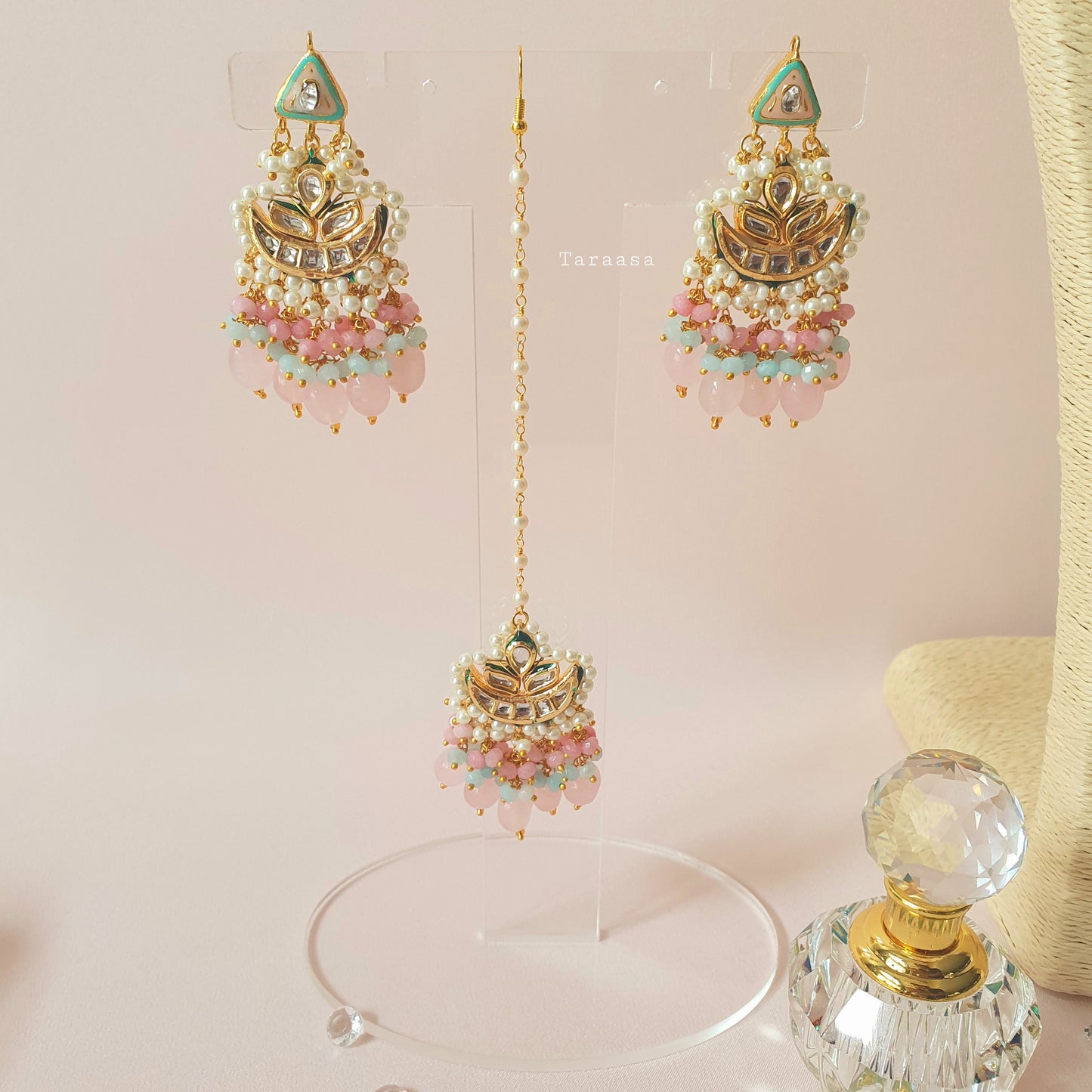 Aqua Blue & Pista Meenakari Choker Set