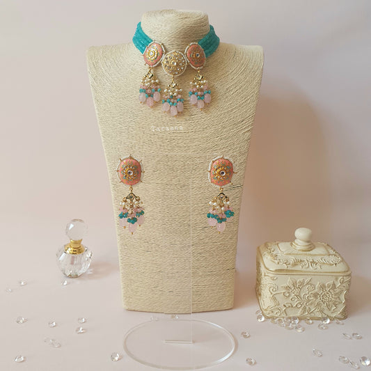 Peruvian Blue & Coral Meenakari Choker