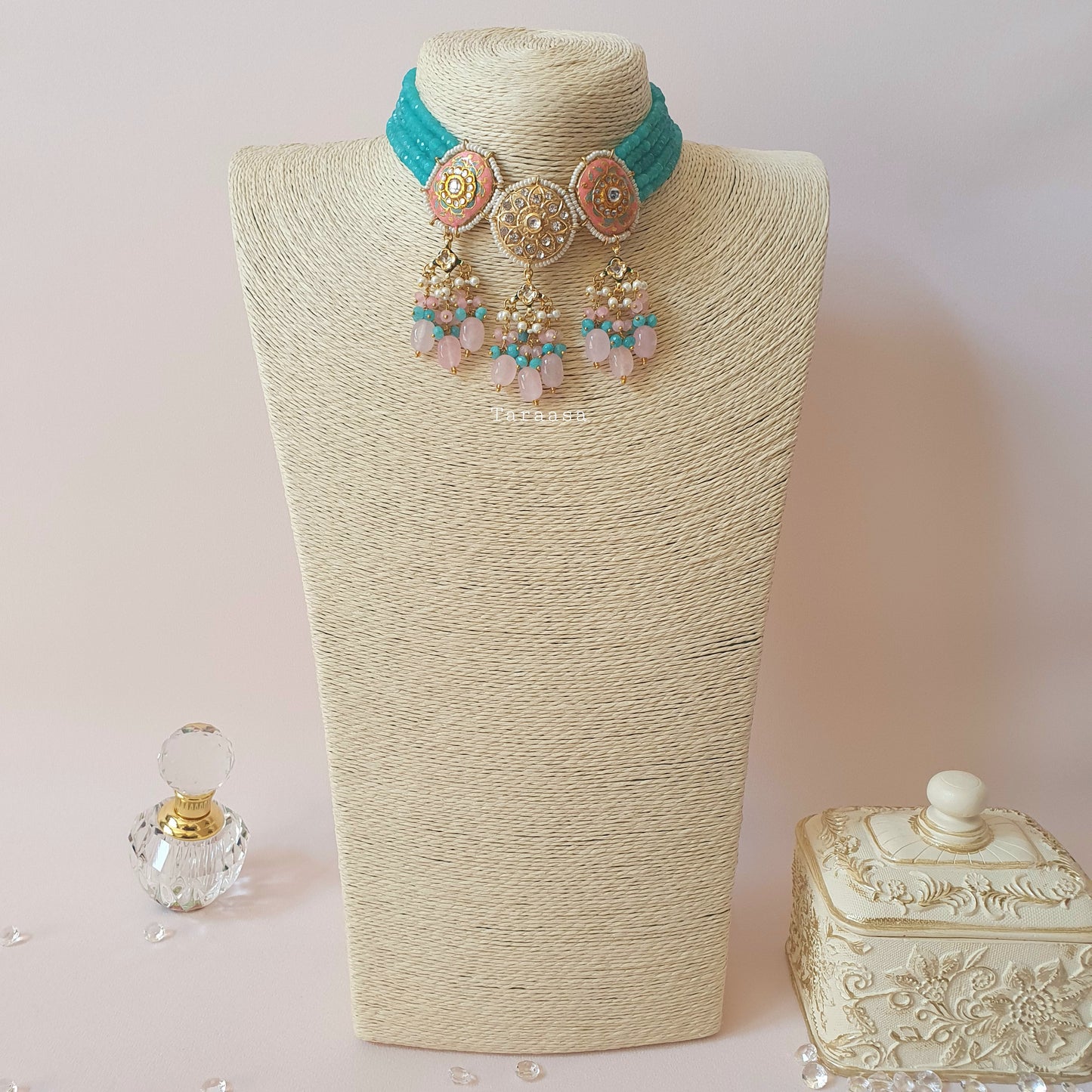 Peruvian Blue & Coral Meenakari Choker