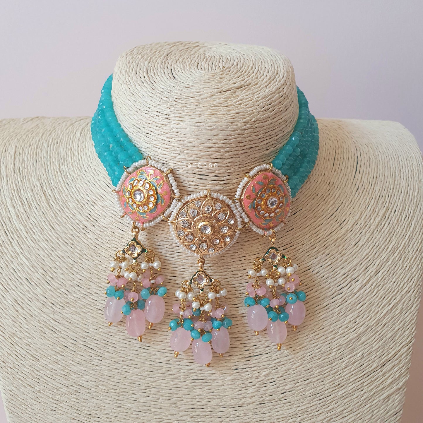 Peruvian Blue & Coral Meenakari Choker